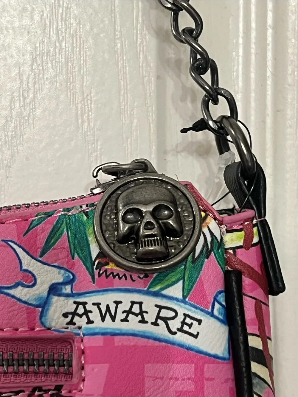Ed Hardy Love Kills Slowly Pink Shoulder Bag NWT Y2K Skull Purse - Picture 9 of 11